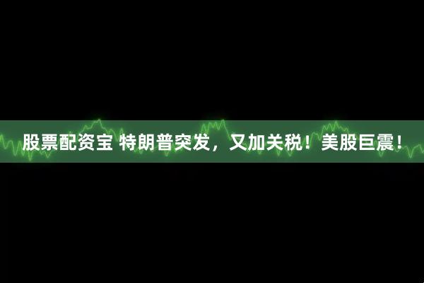 股票配资宝 特朗普突发，又加关税！美股巨震！